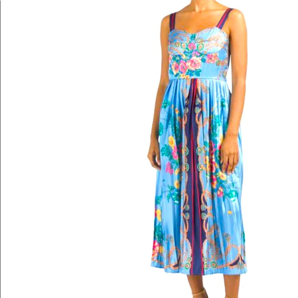 NWT DALIA MACPHEE Short Sleeve Pleat Skirt Floral Detail Satin Dress 👗
